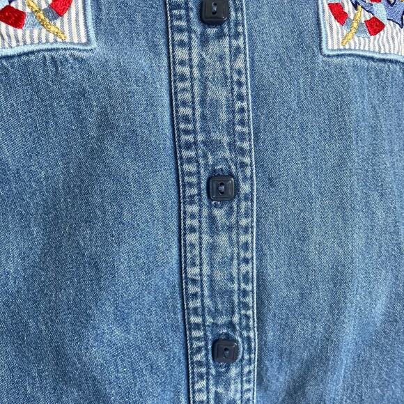 Bobbie Brooks Plus Size Vtg 90s Denim Button Shirt Embroidered Nautical Beachy - Picture 16 of 16